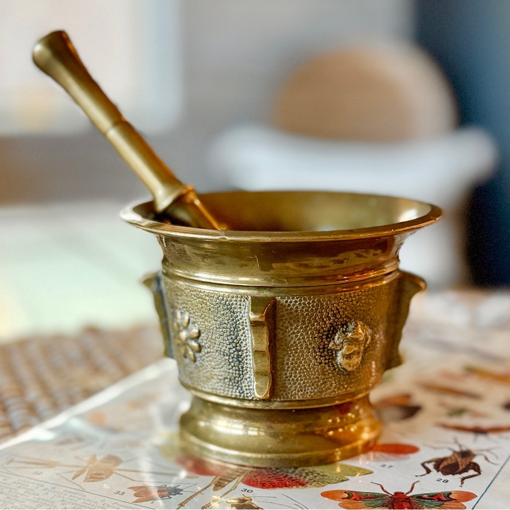 Vintage Brass Apothecary Mortar and Pestle Set